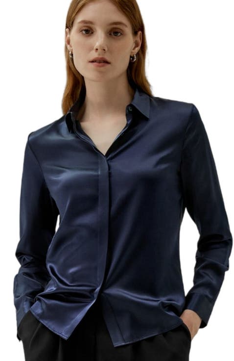 Basic Concealed Placket Silk Shirt