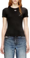 DIESEL® T-Ele-Long-OD Metallic Oval D Cutout Rib T-Shirt