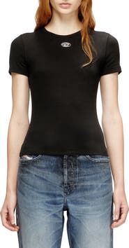 DIESEL® T-Ele-Long-OD Metallic Oval D Cutout Rib T-Shirt