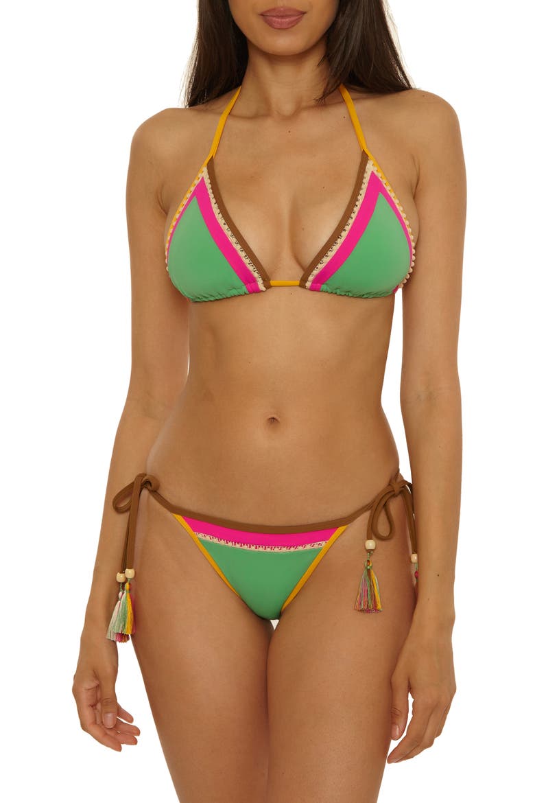 Maldives Colorblock Tassel Tie Bikini Bottoms, Alternate, color, SEA GRASS
