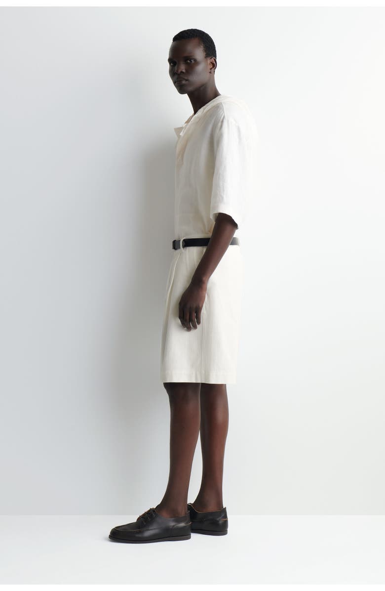 COS Pleated Denim-herringbone Shorts, Alternate, color, White