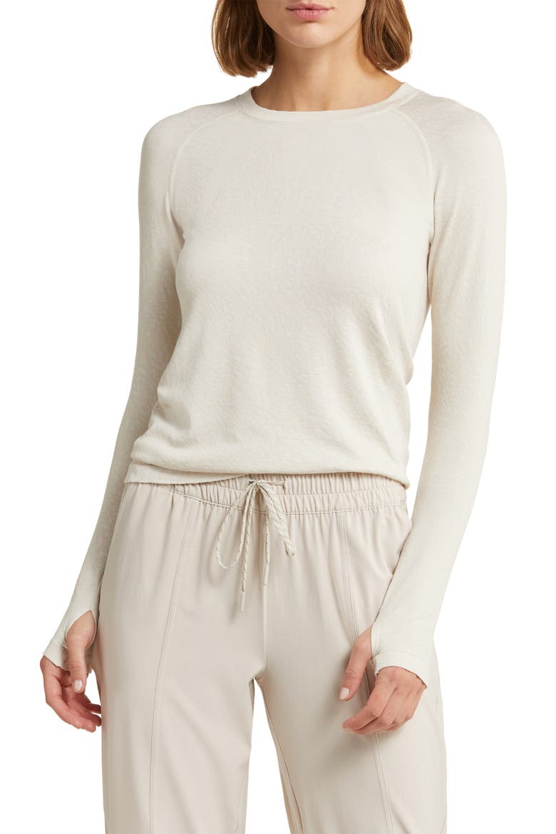 Seamless Jacquard Long Sleeve T-Shirt, Main, color, GREY PEBBLE CONTIGA SEAMLESS