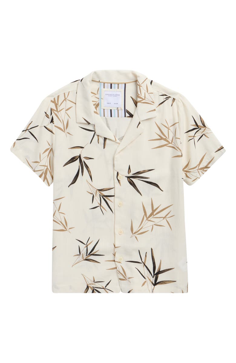 DENIM AND FLOWER Kids' Frond Print Camp Shirt, Main, color, Cream