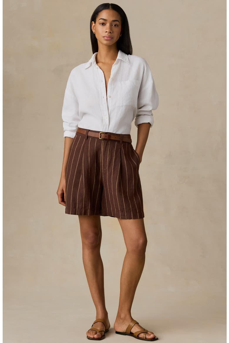 Sun Strider Pleated Linen Shorts, Alternate, color, HARBOR LINE STRIPE
