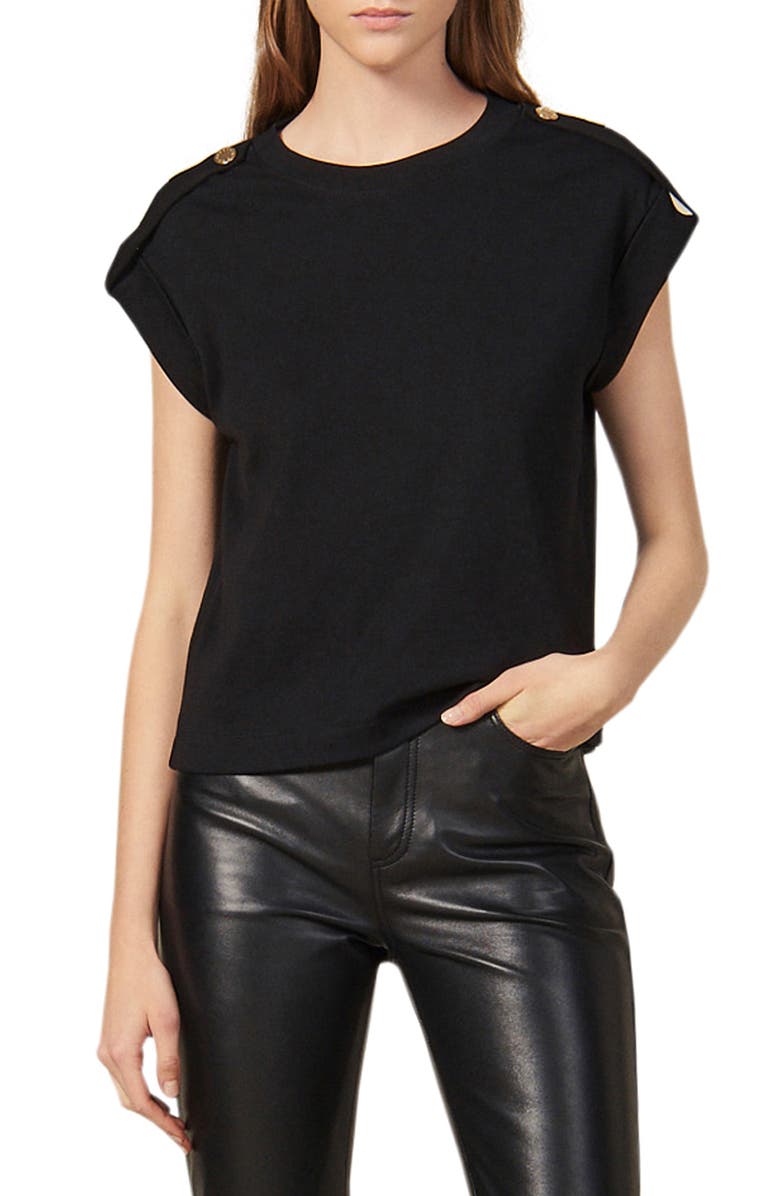 SANDRO Jemmy Snap Tab Cotton Tee, Main, color, 