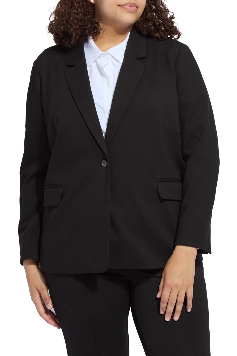 'Lyssentials One-Button Ponte Blazer, Main, color, BLACK