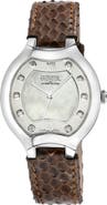 GEVRIL Lugano Diamond Snake Embossed Leather Strap Watch, 38mm