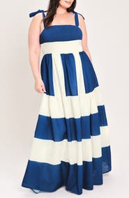 FLYING TOMATO Striped Smocked Tiered Maxi Dress