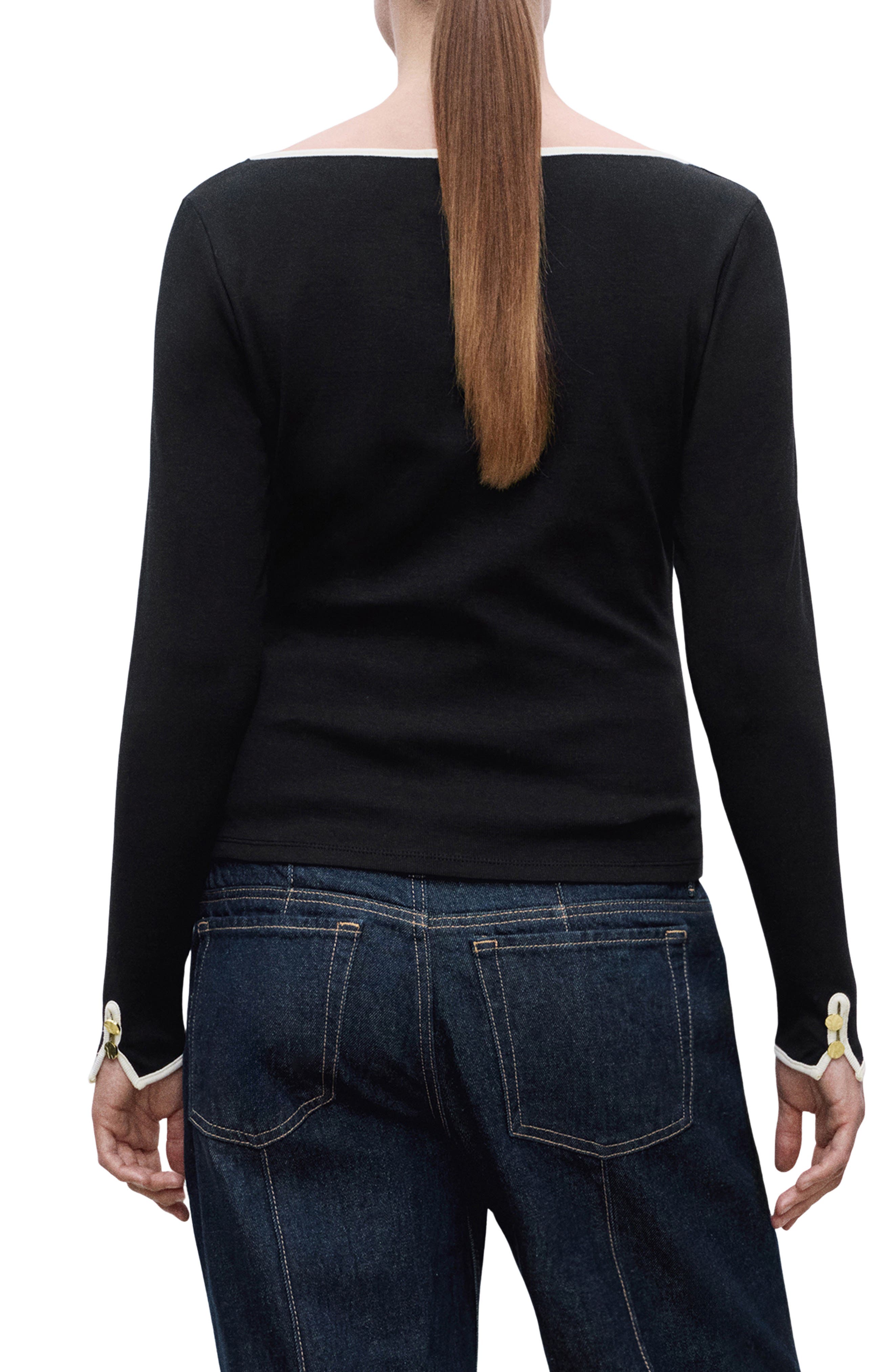 Boat Neck Long Sleeve Cotton Maternity Top - image 2