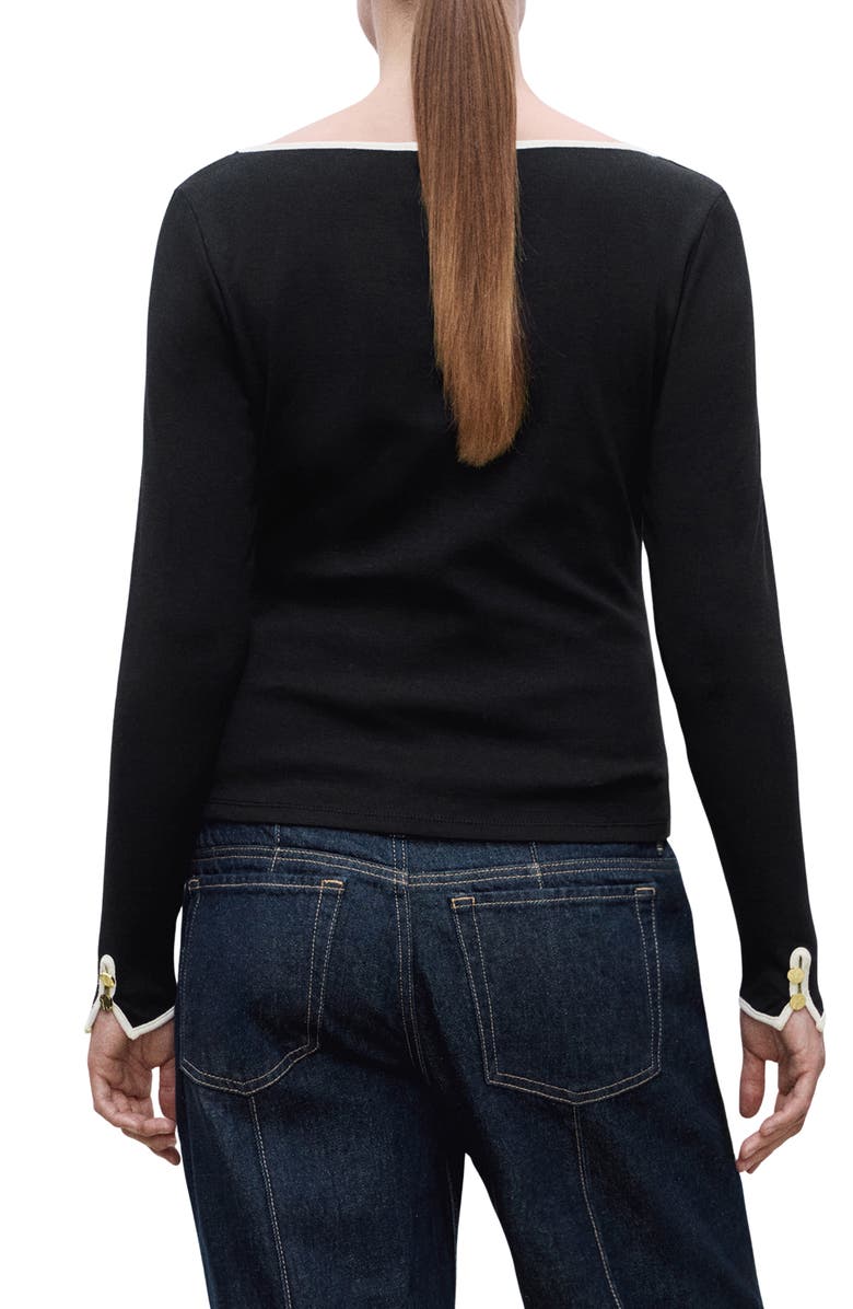 MANGO Boat Neck Long Sleeve Cotton Maternity Top, Alternate, color, Black