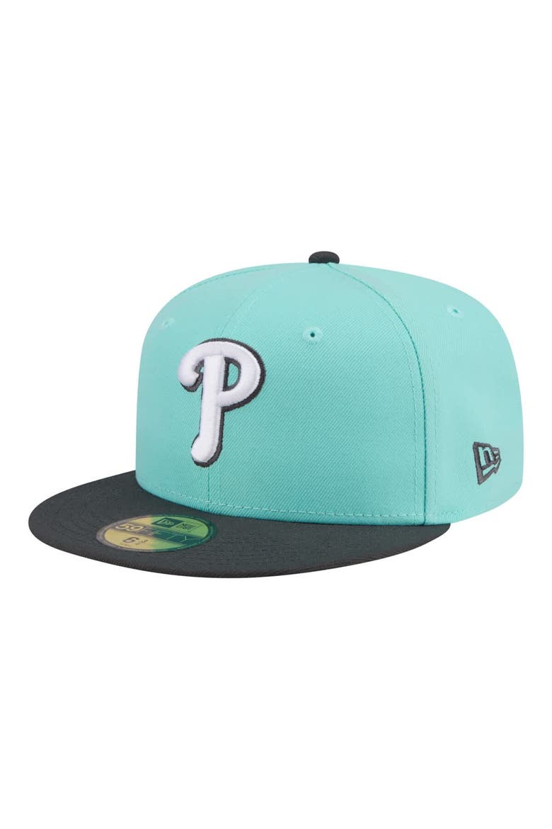 Men's New Era Turquoise/Charcoal Philadelphia Phillies Two-Tone Color Pack 59FIFTY Fitted Hat, Main, color, Turquoise