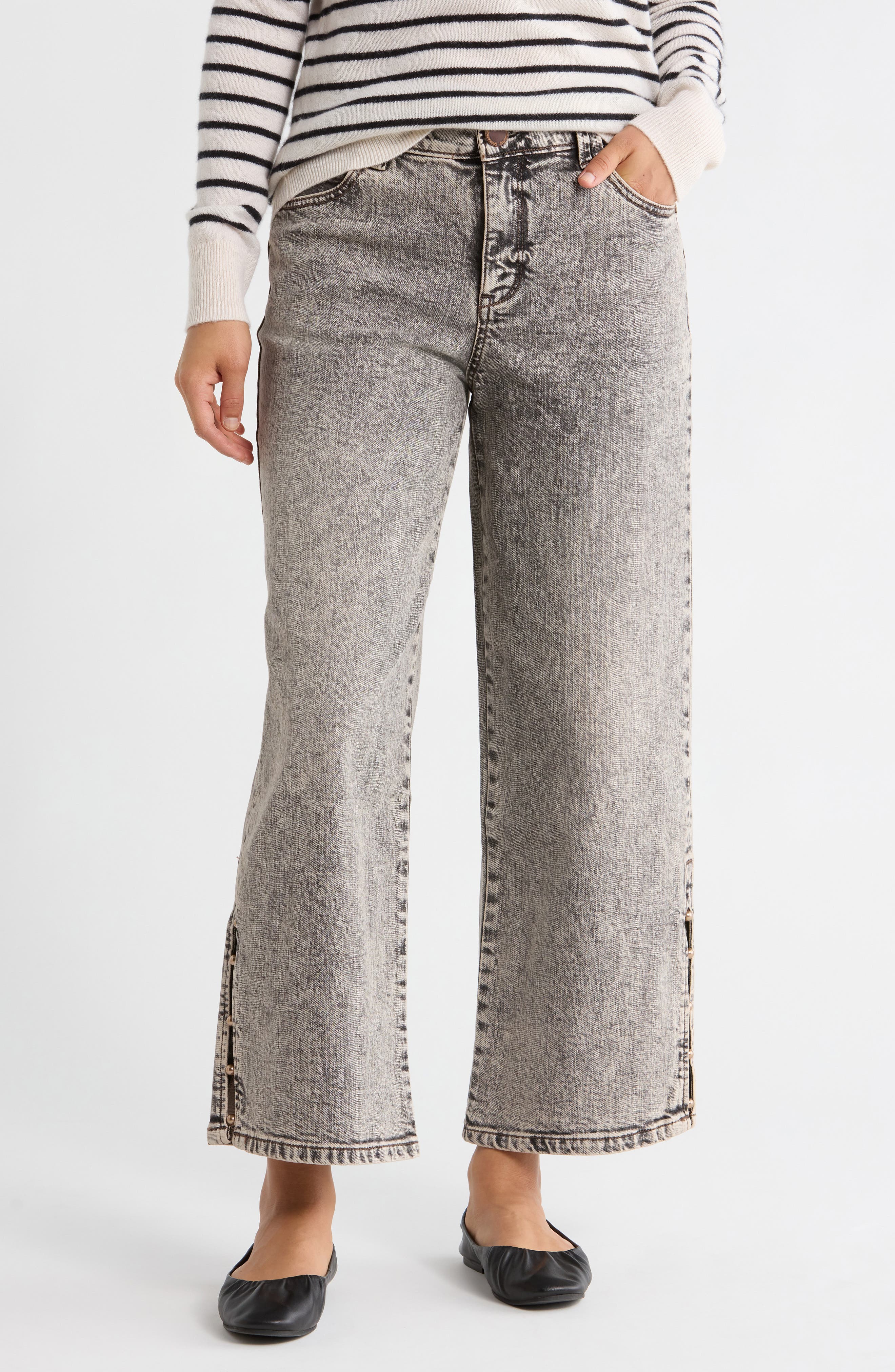 Democracy Faux Pearl Bead Wide Leg Jeans