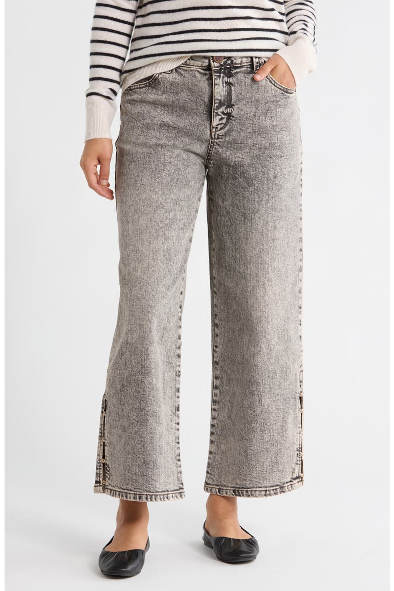 Faux Pearl Bead Wide Leg Jeans, Main, color, TINTED BROWN