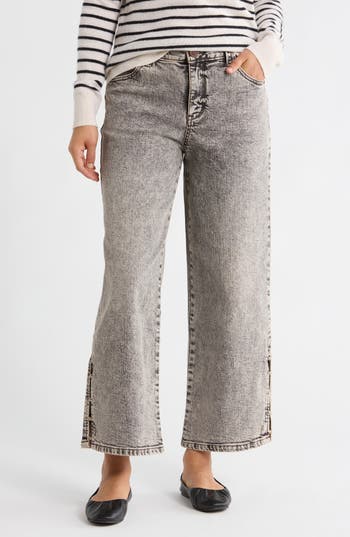 Democracy Faux Pearl Bead Wide Leg Jeans In Gray