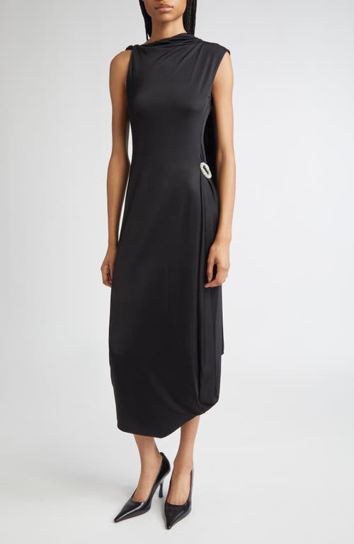 Victoria Beckham Asymmetric Fluid Drape Midi Dress In Black