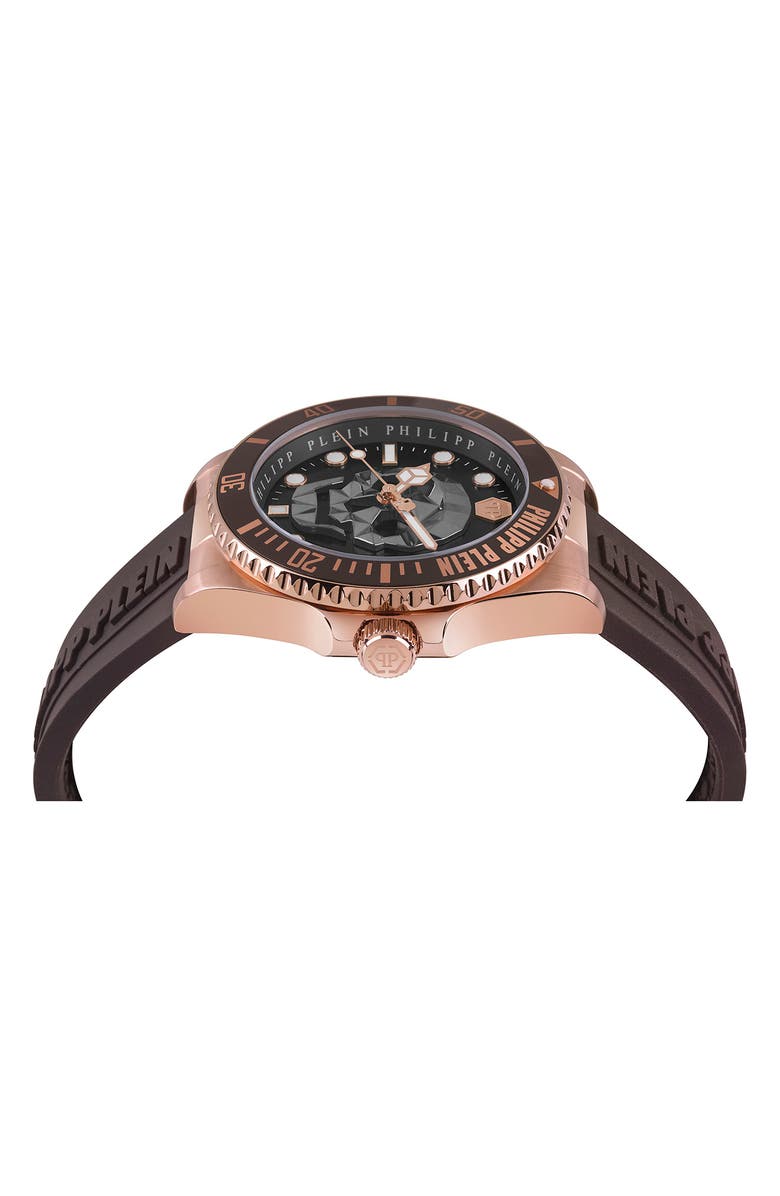 PHILIPP PLEIN The $kull Diver Silicone Strap Watch, 44mm, Alternate, color, Rosegold