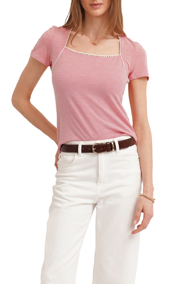 Eyelet Trim Square Neck T-Shirt, Main, color, RED