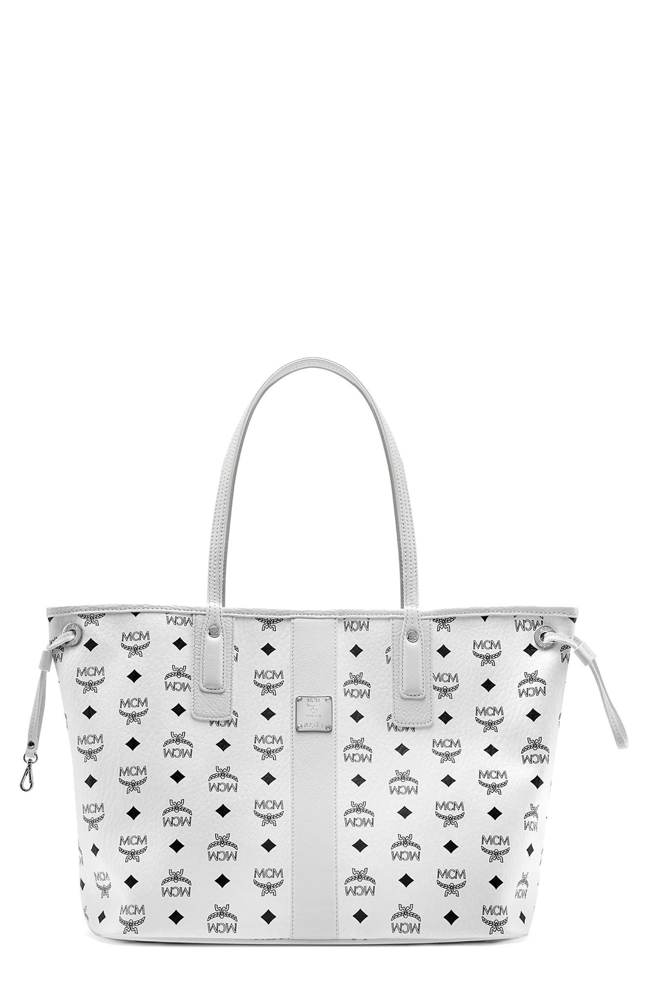 MCM Medium Liz Reversible Shopper, Main, color, White/ White
