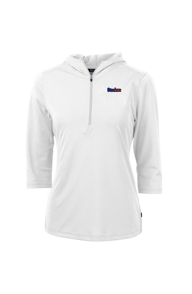 Cutter & Buck Women's Cutter & Buck White Pittsburgh Steelers Virtue Eco Pique 3/4 Sleeve Half-Zip Pullover Hoodie, Alternate, color, 