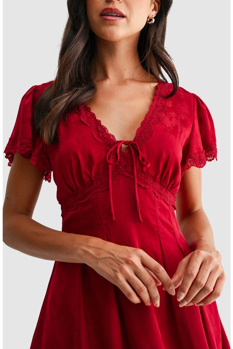 Lace Inset Flare Minidress, Alternate, color, RED