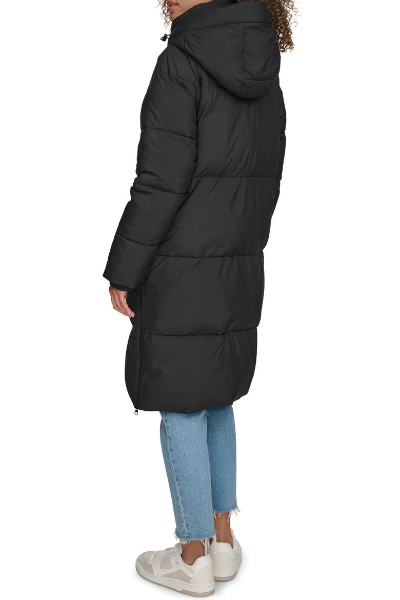 Water Resistant Mid Length Hooded Puffer Jacket, Alternate, color, BLACK