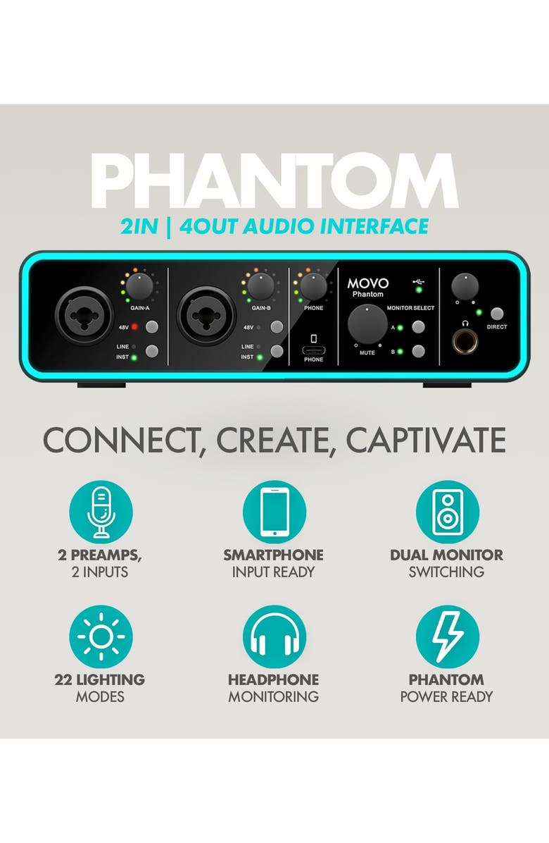 MOVO Music/Audio Interface Bundle -with USB Interface, UM6 Dynamic Microphone, and Tabletop Stand, Alternate, color, Black