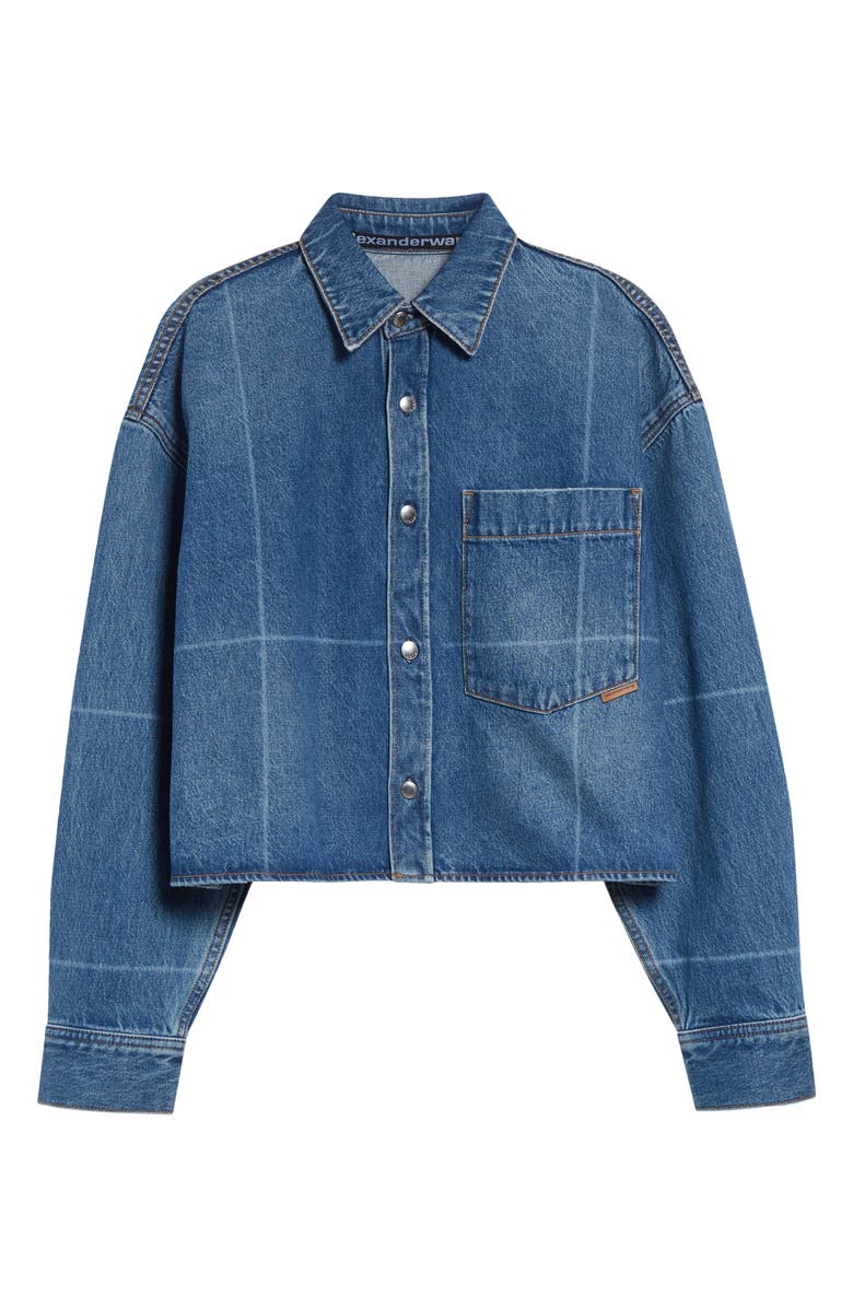 Alexander Wang Crop Denim Shirt Jacket, Alternate, color, Vintage Marbled Blue