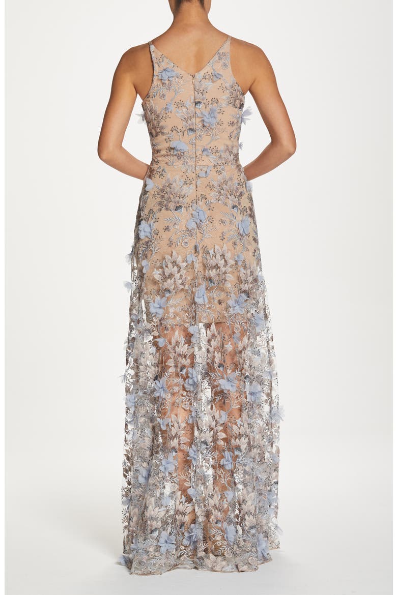 Sidney Deep V-Neck 3D Lace Gown, Alternate, color, MINRL BLUE FLRL