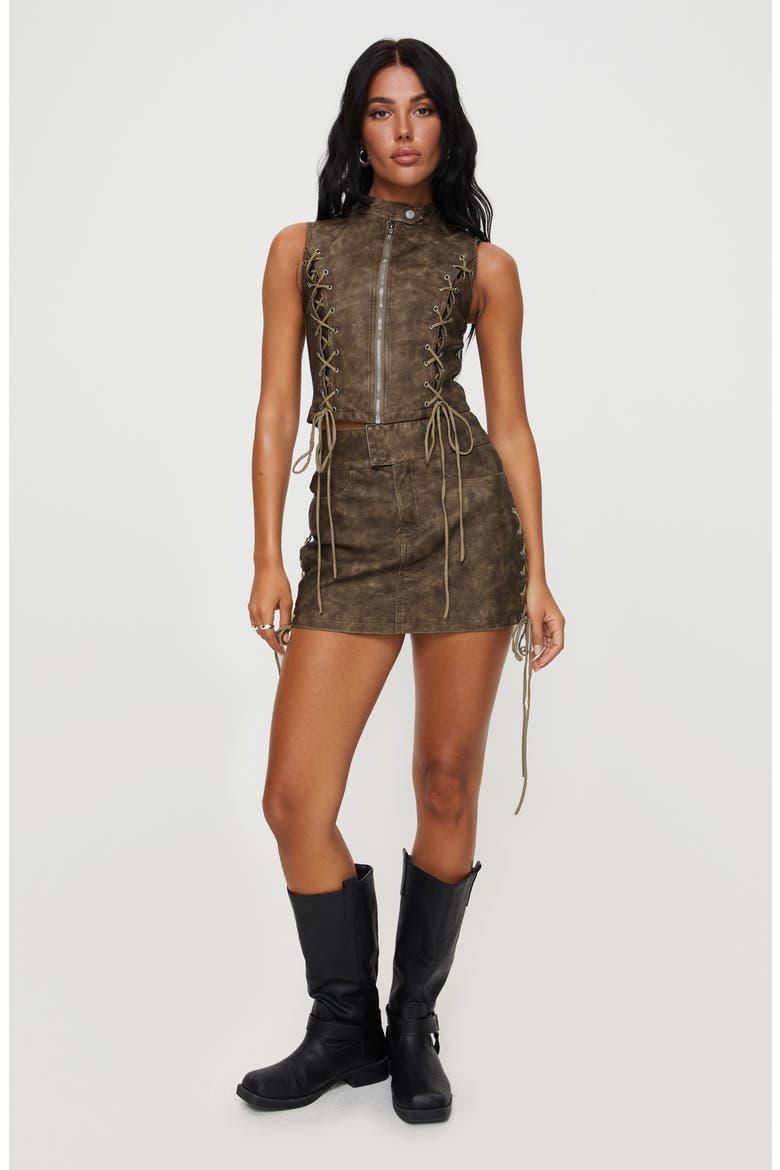 Ceejay Faux Leather Top, Alternate, color, BROWN