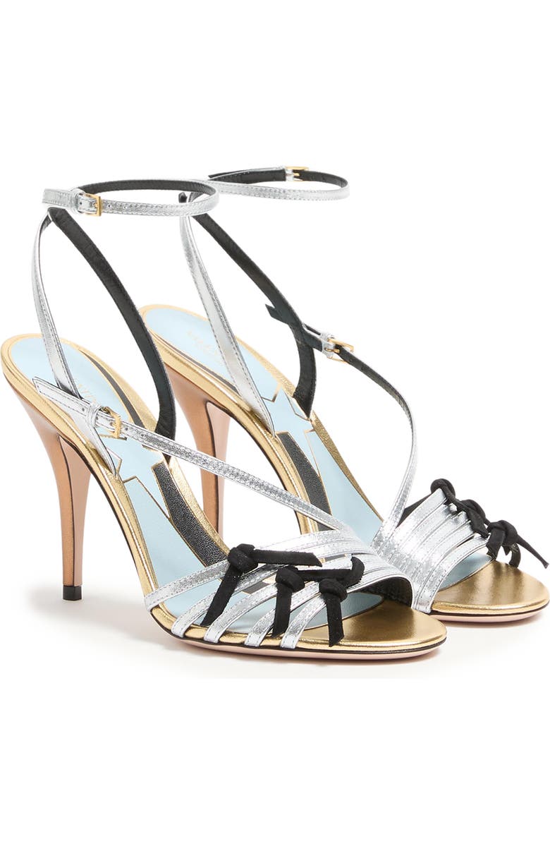 Valentino Garavani Metallic Ankle Strap Sandal, Main, color, Silver Multi