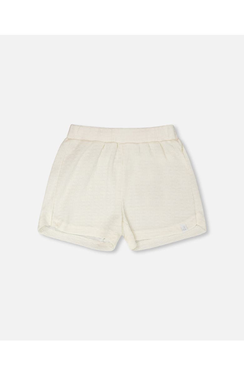 Deux par Deux Crinkle Jersey Elastic Waist Shorts, Main, color, Off-White