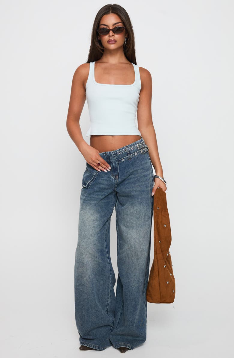 Princess Polly Platrow Wide Leg Cargo Jeans, Alternate, color, Mid Blue Wash