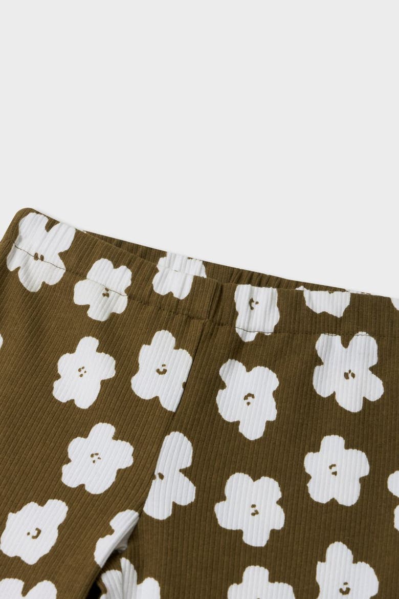 Organic Cotton Blend Flare Ribbed Pant, Alternate, color, Olive with flower print