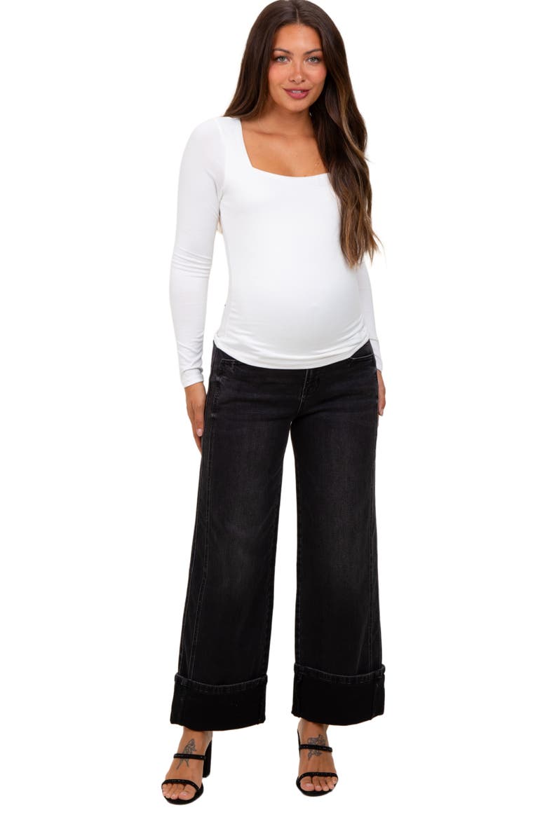 PinkBlush Cuffed Relaxed Wide Leg Maternity Jeans, Alternate, color, Black