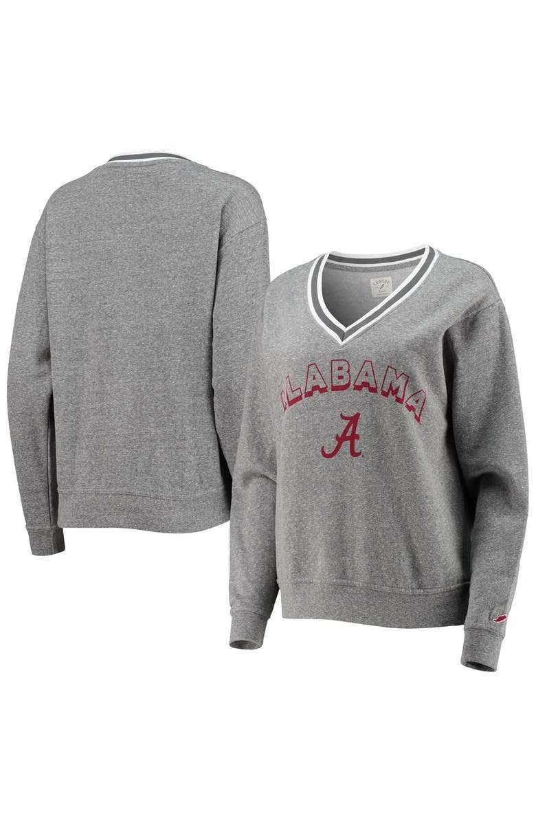 LEAGUE COLLEGIATE WEAR Women's League Collegiate Wear Heathered Gray Alabama Crimson Tide Victory Springs Tri-Blend V-Neck Pullover Sweatshirt, Main, color,