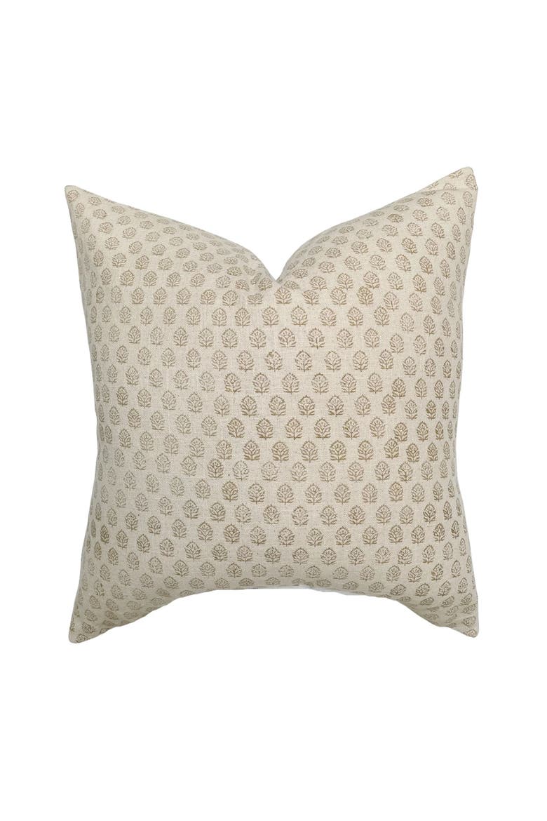 Paige Ivory Tan Floral Handblock Pillow Cover, Main, color, Ivory