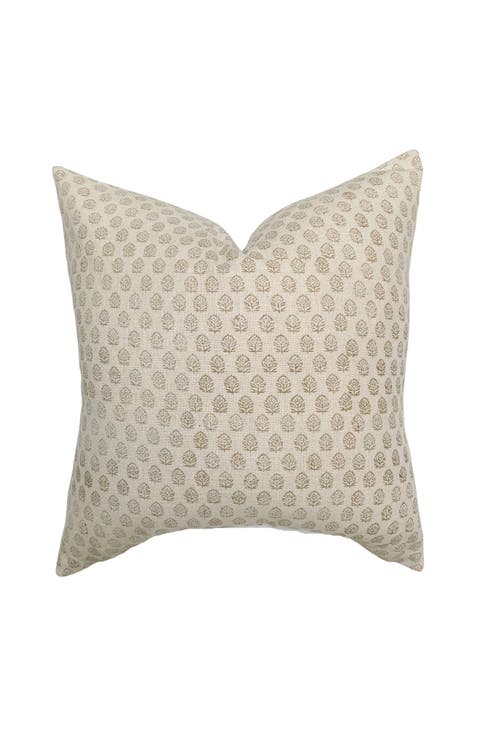 Paige Ivory Tan Floral Handblock Pillow Cover