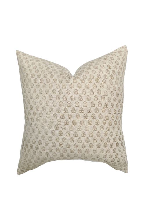 Linen & James Paige Ivory Tan Floral Handblock Pillow Cover In Ivory