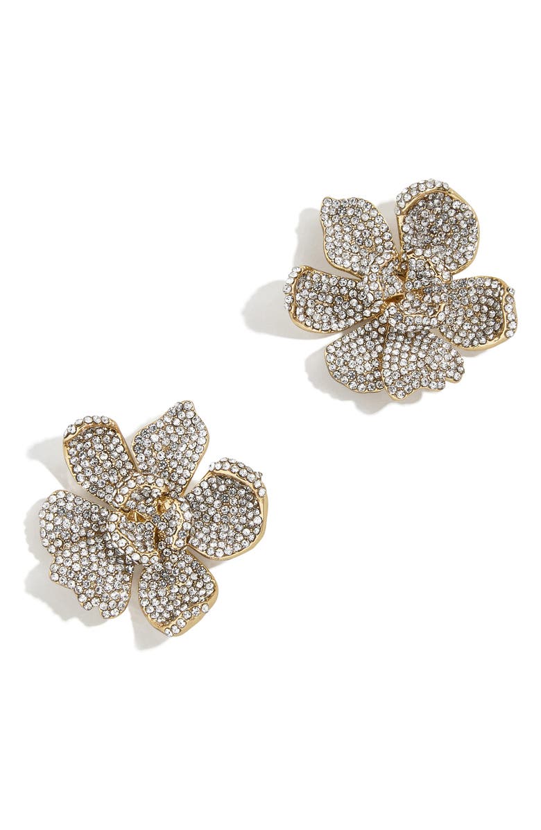 BaubleBar Pavé Crystal Flower Stud Earrings, Main, color, Clear