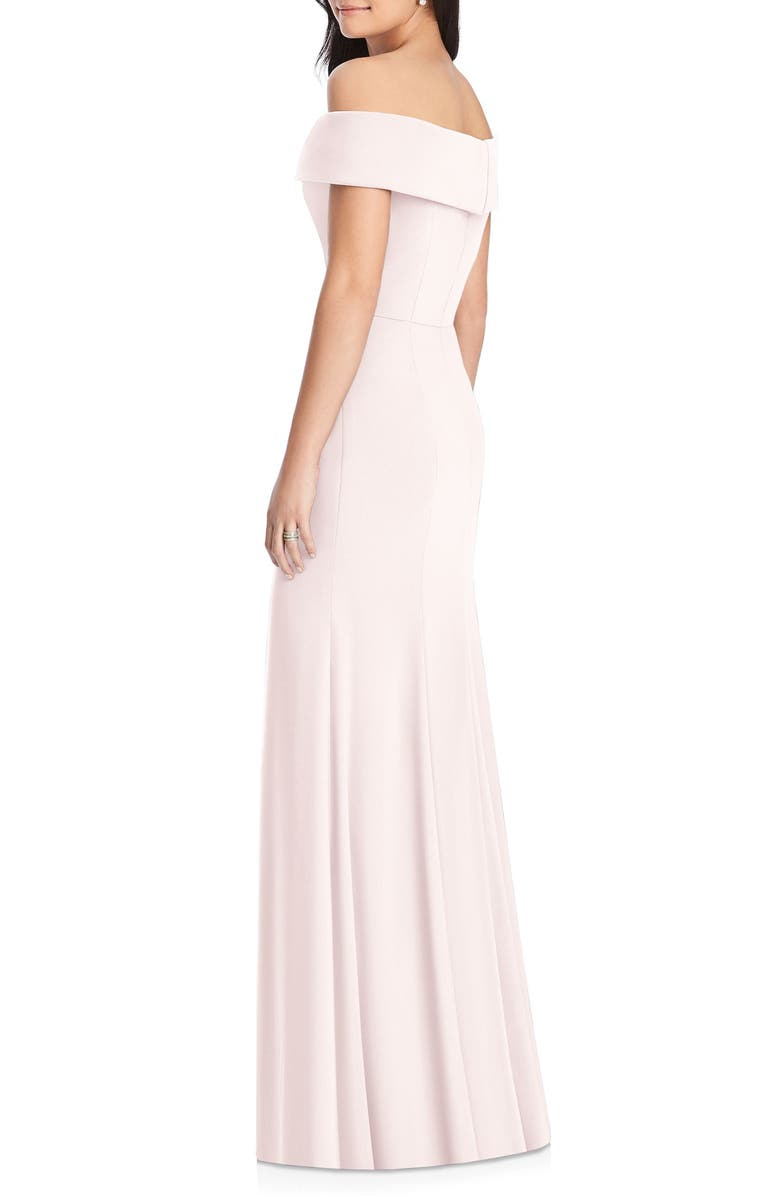 Dessy Collection Off the Shoulder Crepe Column Gown, Alternate, color, 