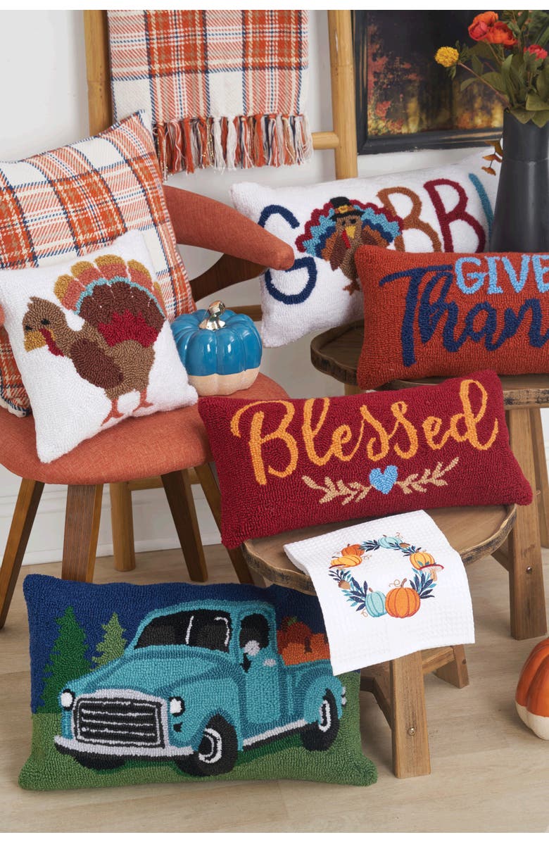 C&F Home Small Turkey Feathers Design Accent Hooked Thanksgiving Throw Pillow, 12" x 12", Alternate, color, Brown