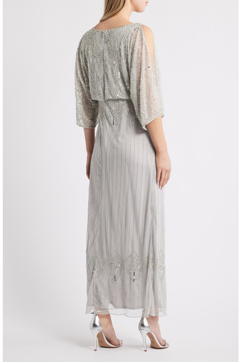 Beaded Cold Shoulder Blouson Cocktail Dress, Alternate, color, SILVER