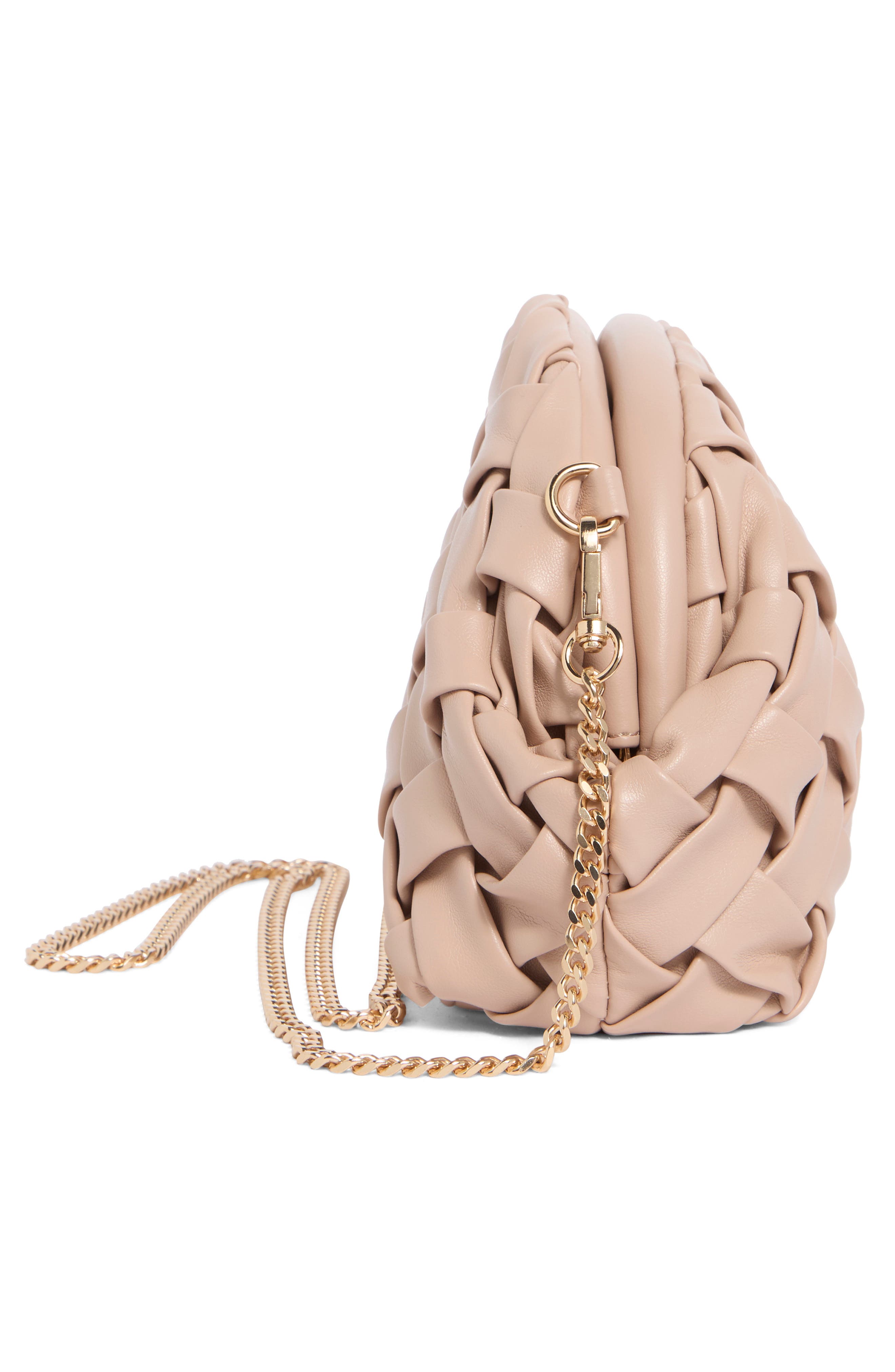Woven Faux Leather Clutch, Alternate, color, NATURAL