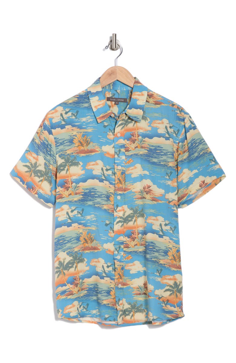 Slate & Stone Print Short Sleeve Button-Up Shirt, Alternate, color, 