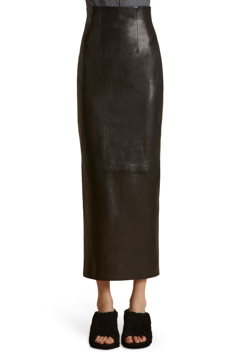 Loxley Fitted Leather Skirt, Main, color, BLACK