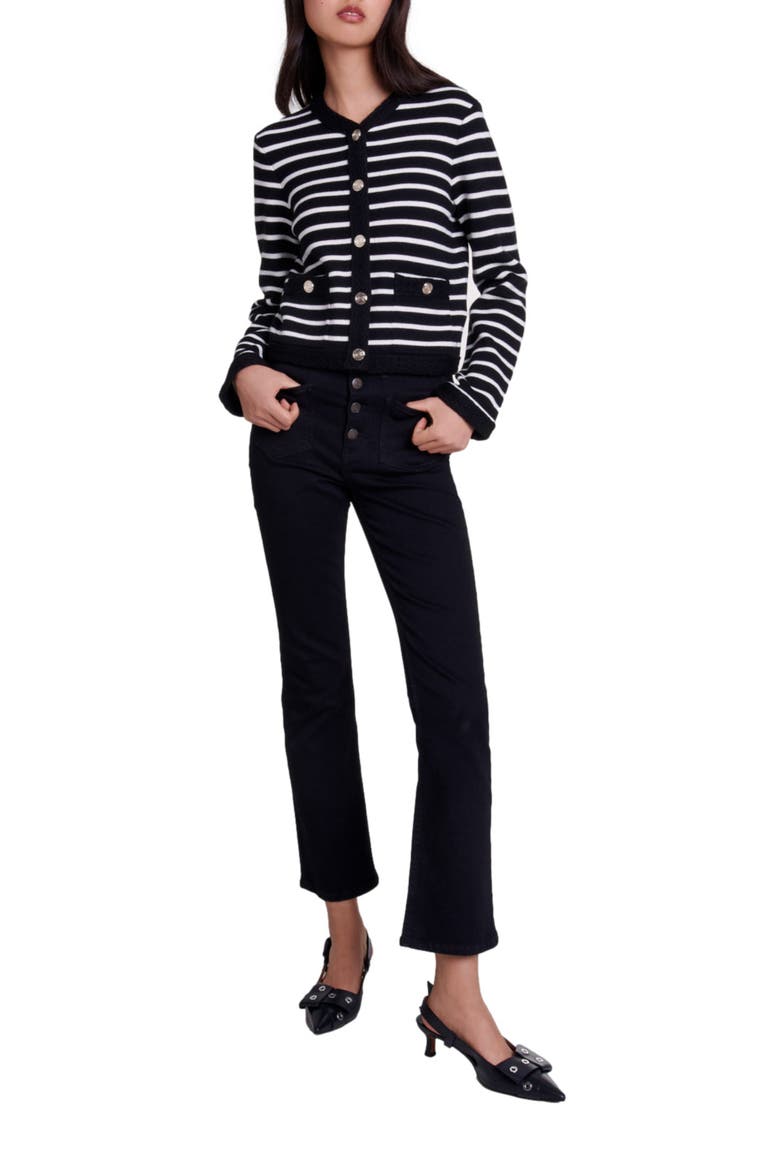 Striped cardigan, Alternate, color, Black/ecru