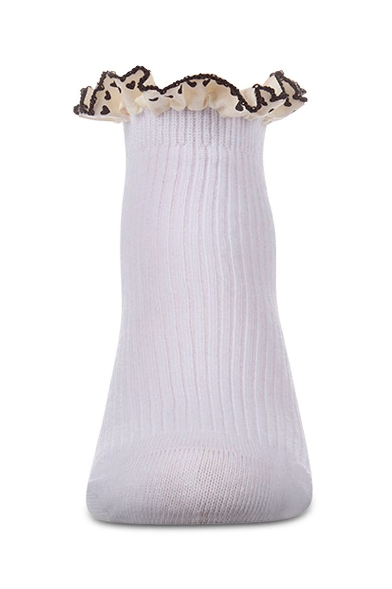 Ribbed Ankle Sock with Heart -Print Lace-Trim Ruffle, Alternate, color, White