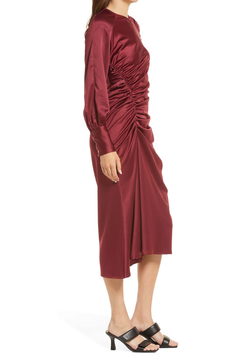 Asymmetrical Long Sleeve Midi Dress, Alternate, color, WINE