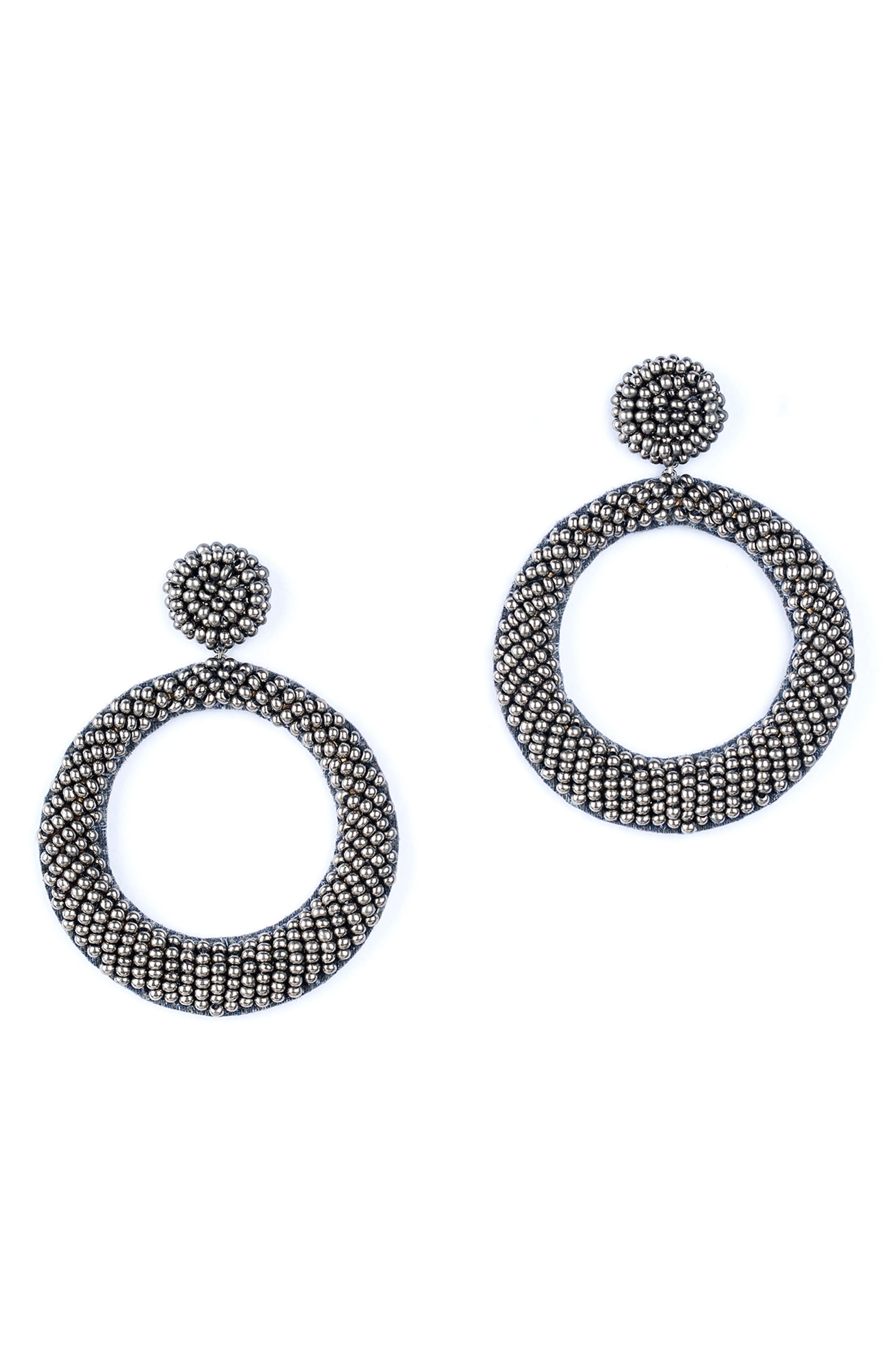 Deepa Gurnani Asta Beaded Drop Earrings in Gunmetal 