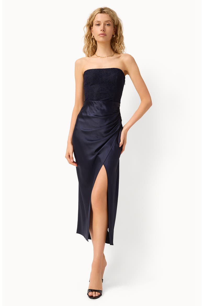 Echo Strapless Mixed Media Dress, Alternate, color, NAVY